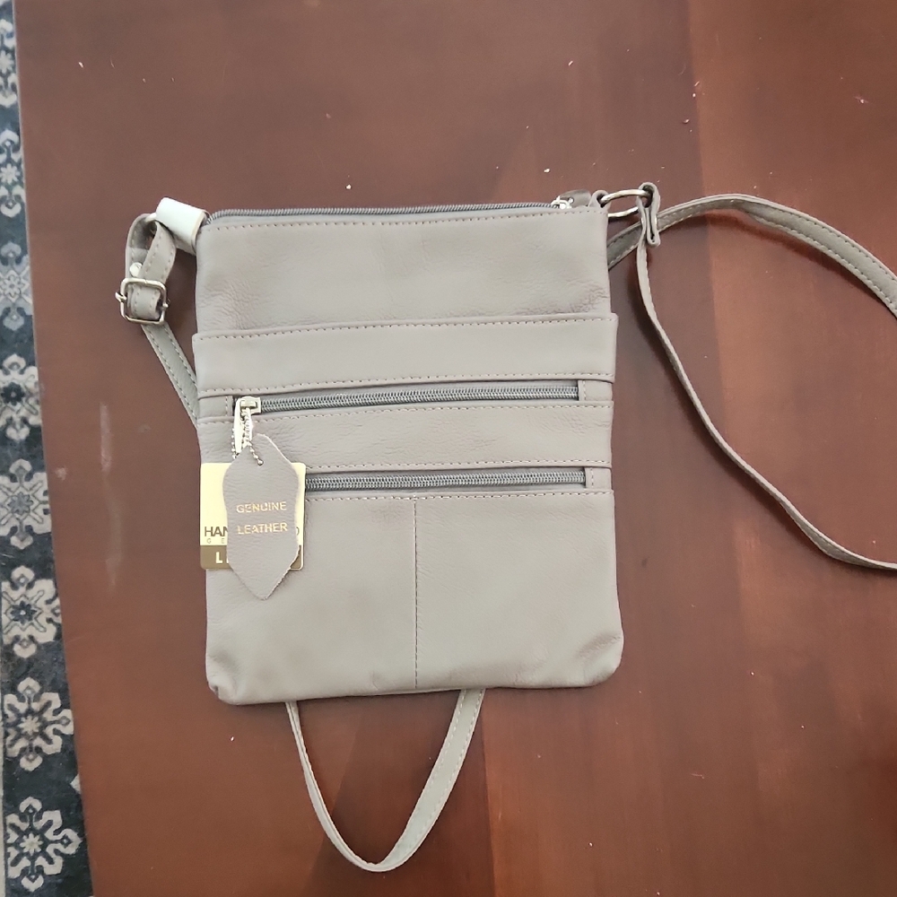 Genuine Leather Crossbody Bag - Gray